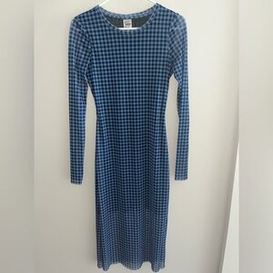 Baum und Pferdgarten Blue Check Long Sleeve Midi Dress